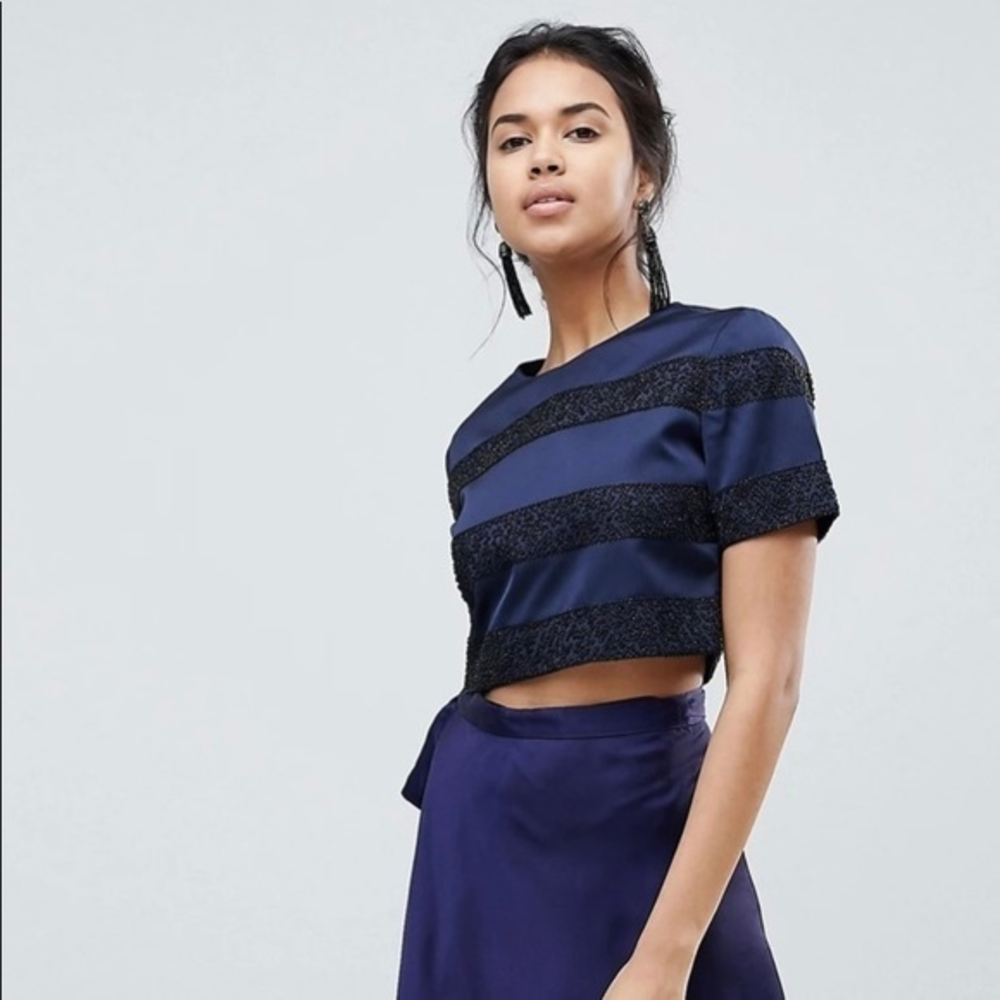 Keepsake Navy Northern Light Beaded Crop Top